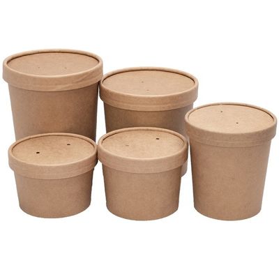 Salads Kraft Paper Soup Bowl/ Food Container With Lids Disposable Take Away Bowl