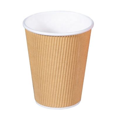 Coffee Paper Cups 12OZ Double Wall Disposable Customized Printed Ripple Kraft Cup