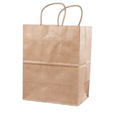 Custom Your Own Logo Flexo Printed Patch Handle Kraft Paper Takeaway Bag for Fast Food