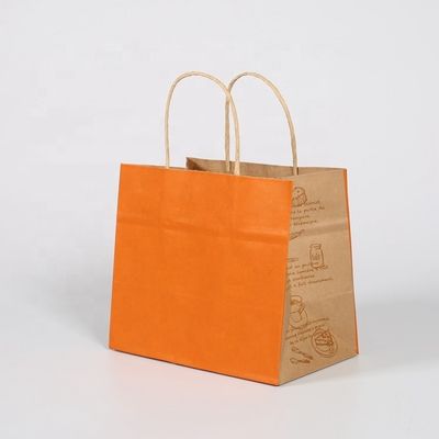 Custom Your Own Logo Flexo Printed Patch Handle Kraft Paper Takeaway Bag for Fast Food