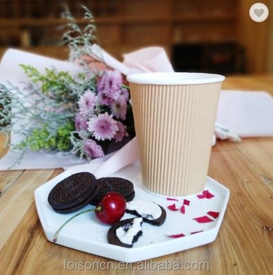 Coffee Paper Cups 12OZ Double Wall Disposable Customized Printed Ripple Kraft Cup