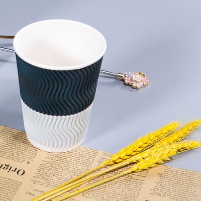 Coffee Paper Cups 12OZ Double Wall Disposable Customized Printed Ripple Kraft Cup