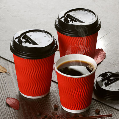 Coffee Paper Cups 12OZ Double Wall Disposable Customized Printed Ripple Kraft Cup