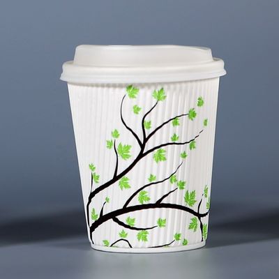 Matching Lids Printed Ripple Wall Disposable Hot Drinks Paper Cups with Special Design