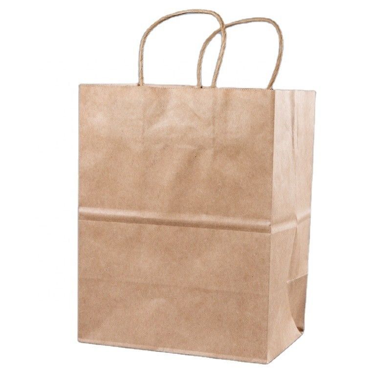 Custom Your Own Logo Flexo Printed Patch Handle Kraft Paper Takeaway Bag for Fast Food