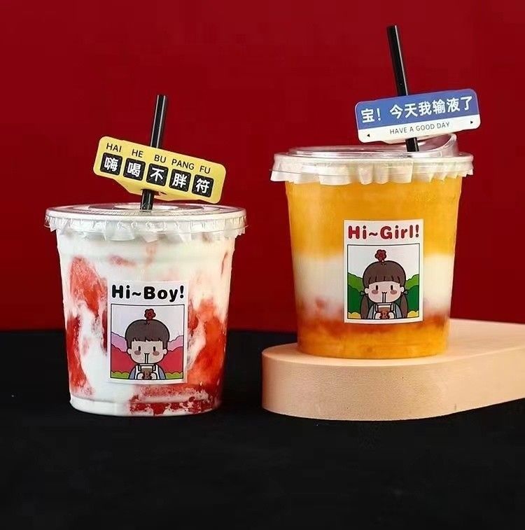 Ice Cream Take Away Cup 12 oz Clear PET RPET Disposable Plastic Cups with Lids